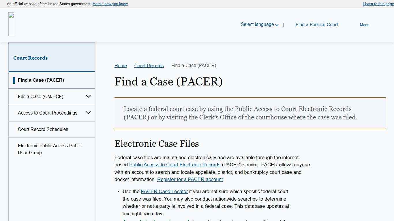 Find a Case (PACER)