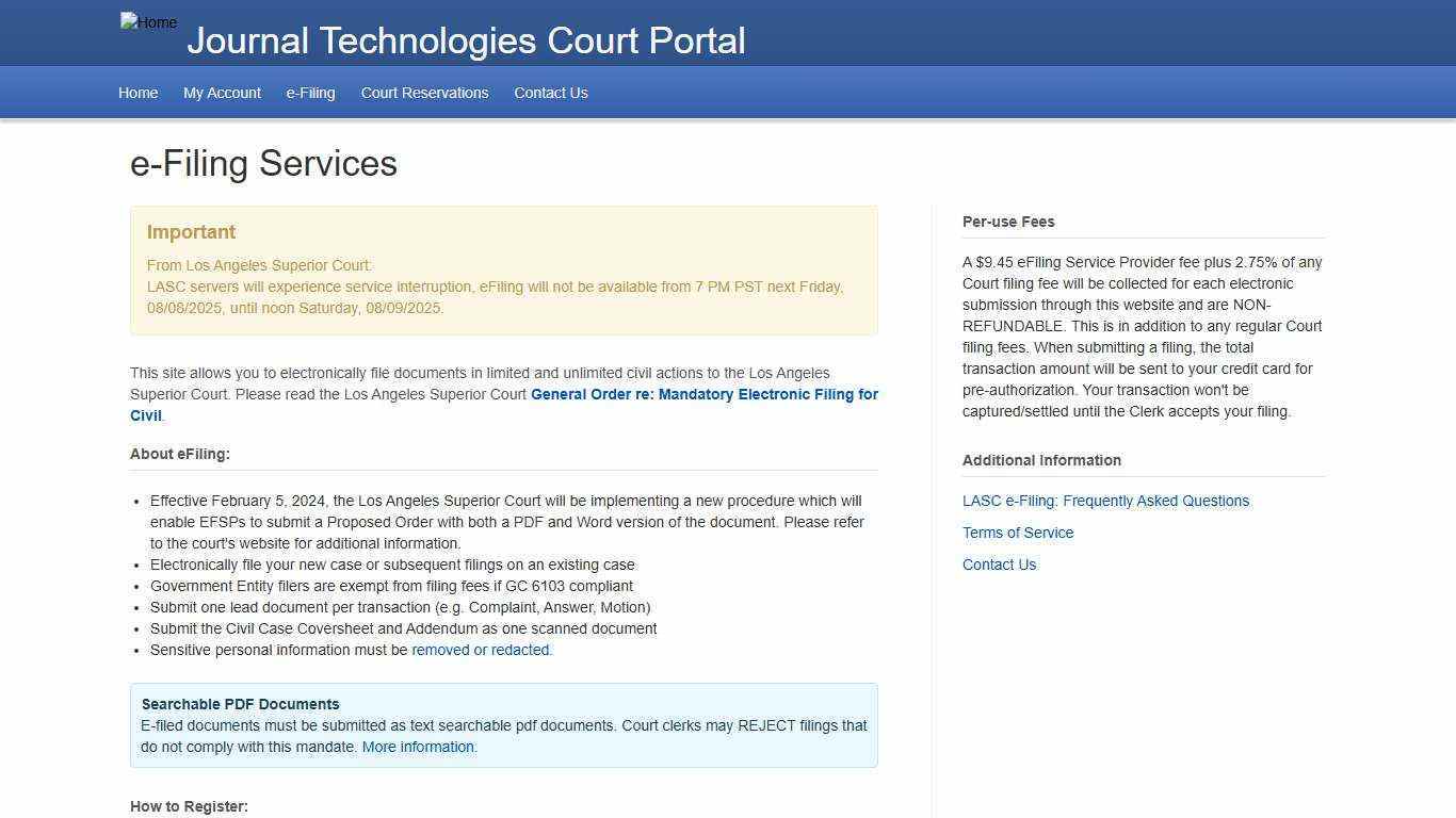 e-Filing Services | Journal Technologies Court Portal