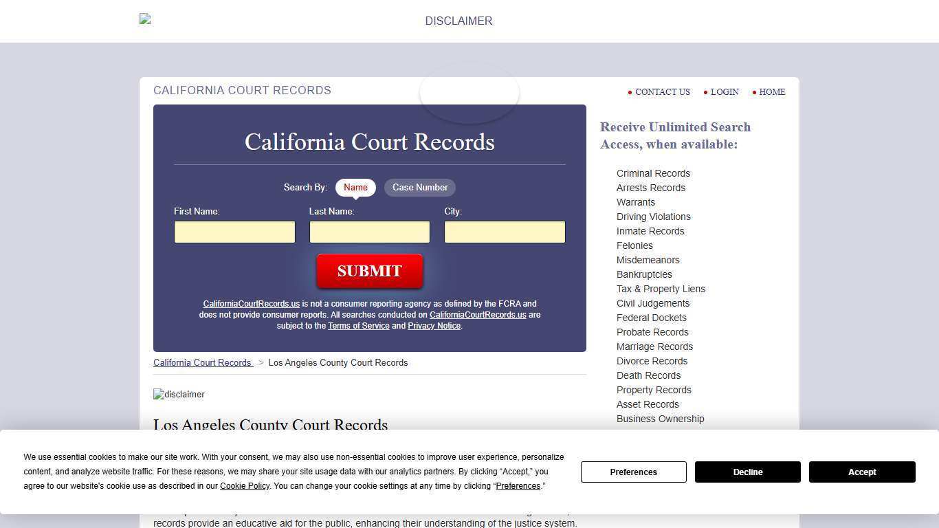 Los Angeles County Court Records | CaliforniaCourtRecords.us